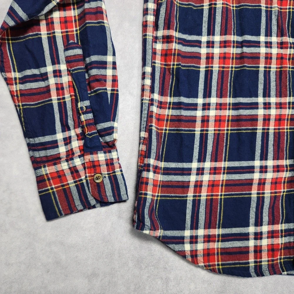 J Crew Slim Flannel Shirt Mens Medium Blue Red Yellow Plaid Long Sleeve BU180‎